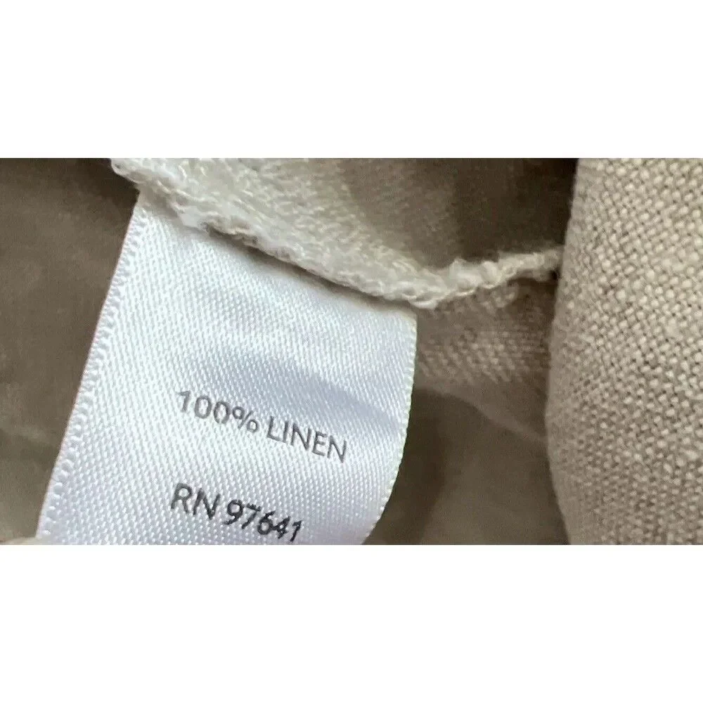 J. JILL Sz 12 Petite Beige Tan 100% LINEN Elastic Back WIDE CROPPED LEG Pants